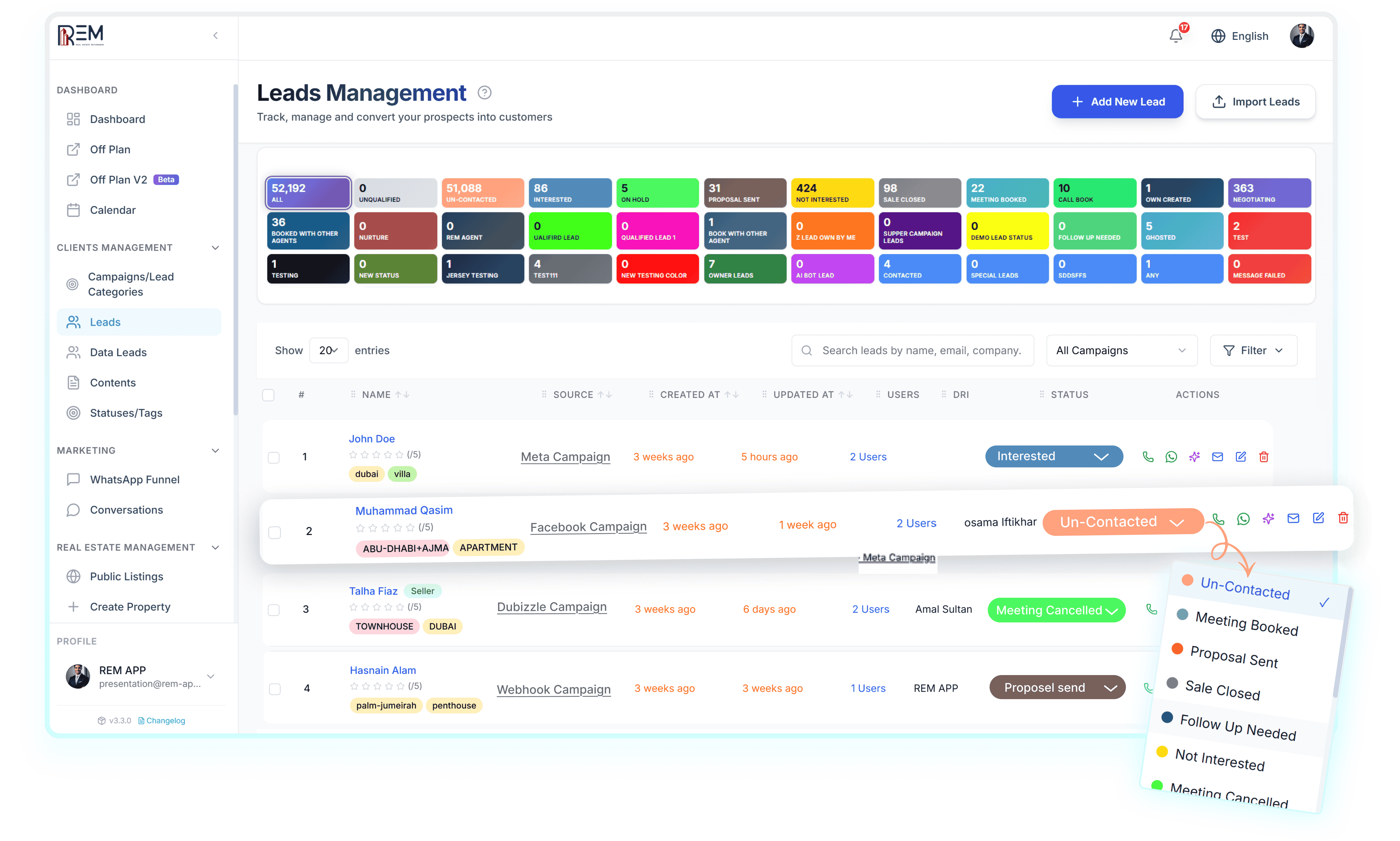 REM CRM dashboard preview