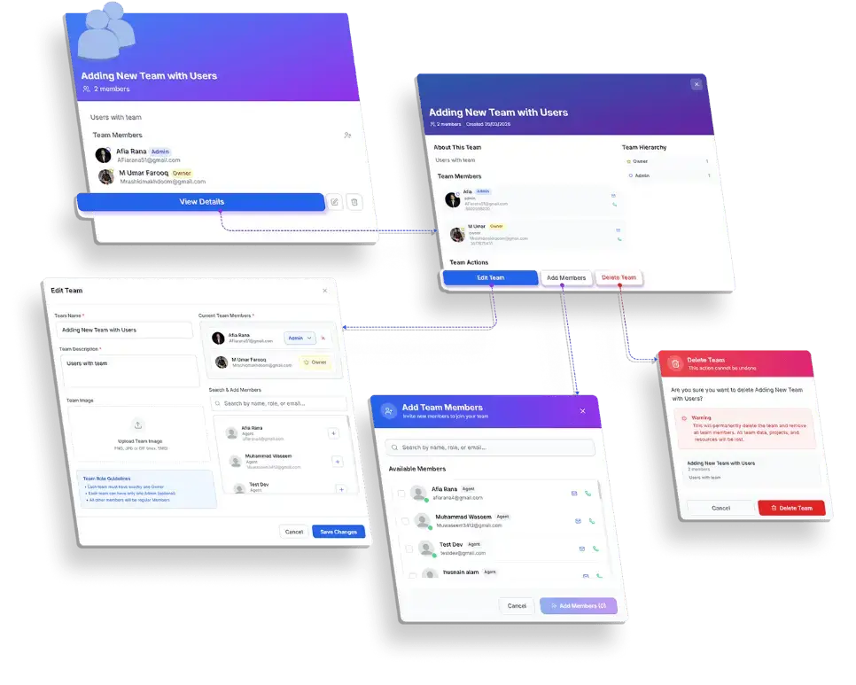 Animated graphic showing a team management interface with a user clicking on a button, indicating an action related to managing team members or roles within a digital dashboard.