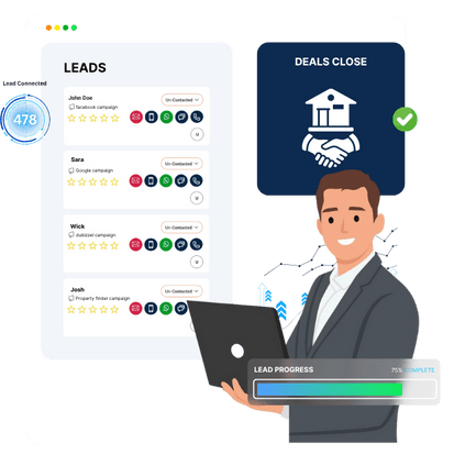 Real estate professionals using REM CRM to manage leads and close deals in Dubai